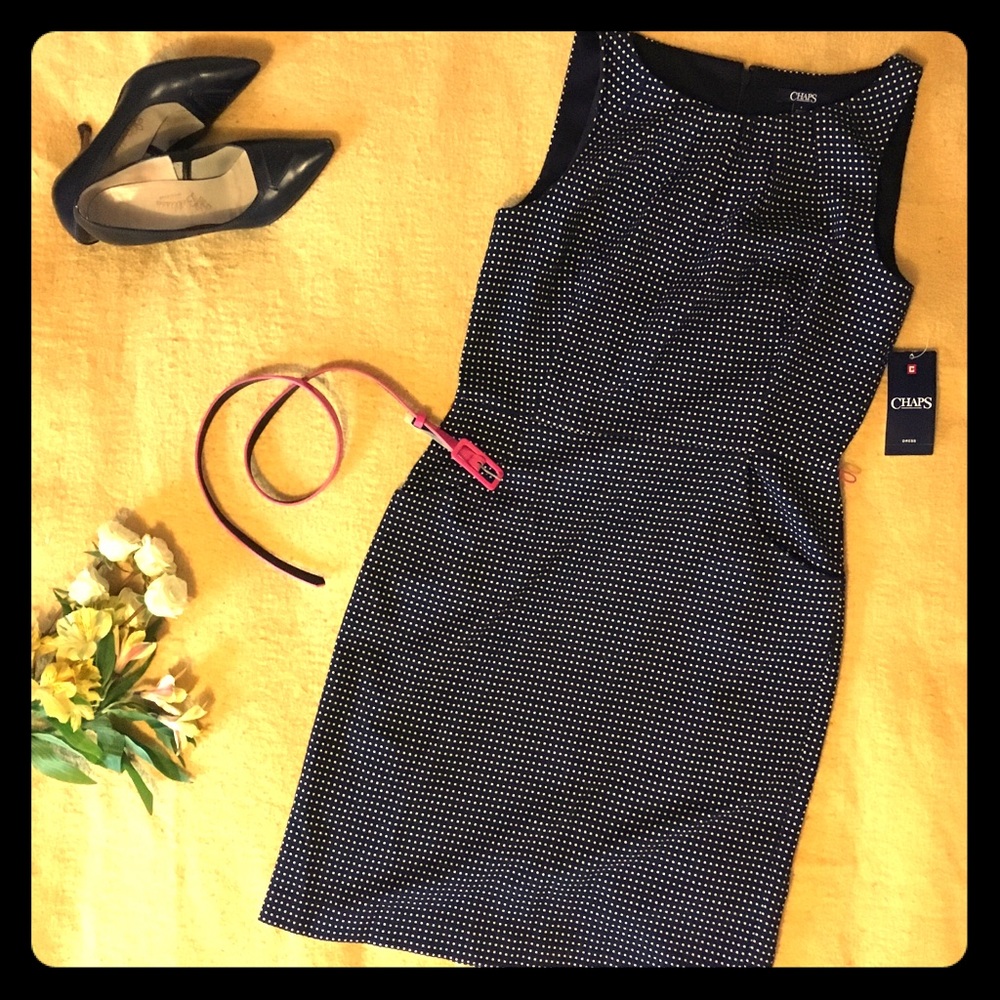 NWT Chaps navy sheath dress w/ pink belt & pockets